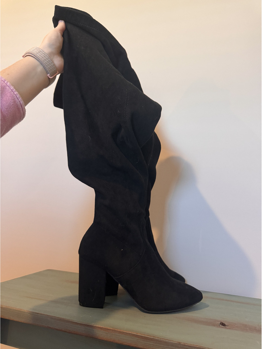 Torrid Black Faux Suede Over The Knee Boots Block Heel WW Wide Calf Size 7.5